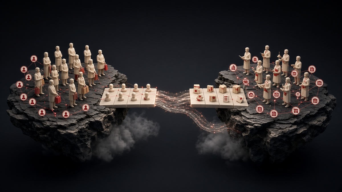 Buyer and seller groups connected by the first transactions of a two-sided marketplace
