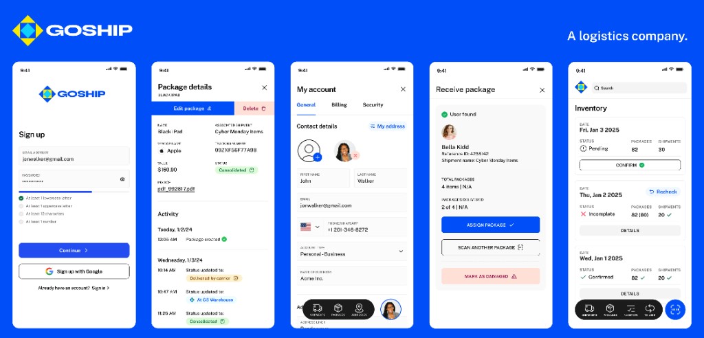 GOSHIP app screens