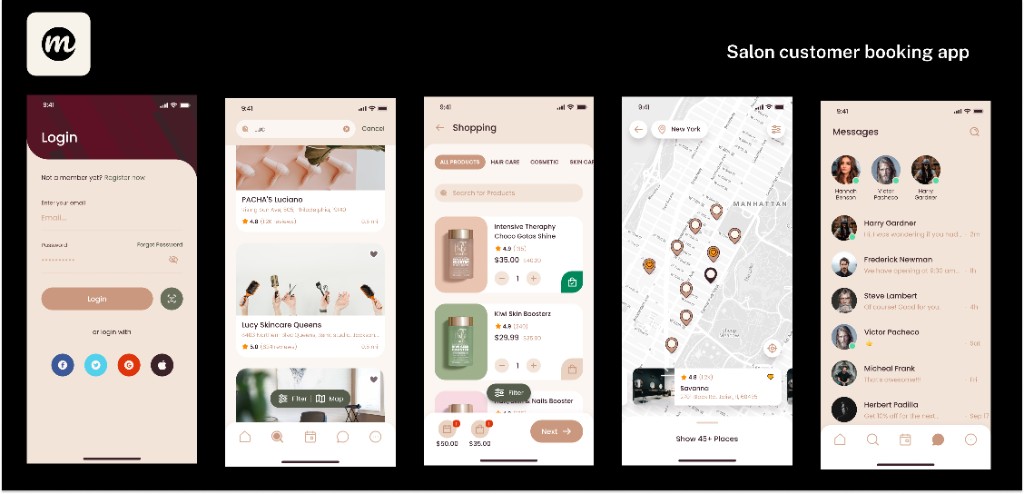 AI powered SalonBook app screens