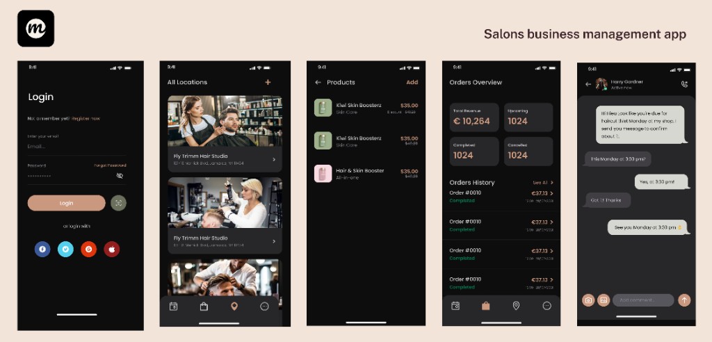 AI poweredSalon Manager app screens